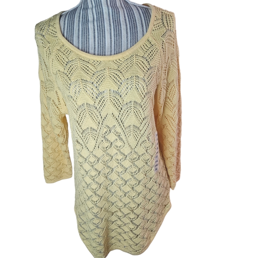 Jeanne Pierre women's knitted long-sleeved yellow summer sweater size XL